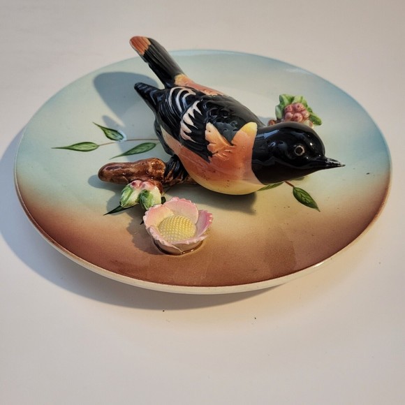 Vintage 3D Baltimore Oriole Wall Hanging Plate Japan - Picture 2 of 6